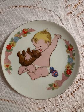 Spencer's Baby Plate with Pink and Pastel Floral Wreath